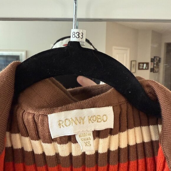 Ronny Kobo Striped Ribbed Polo Size XS Color Brown - Picture 2 of 4